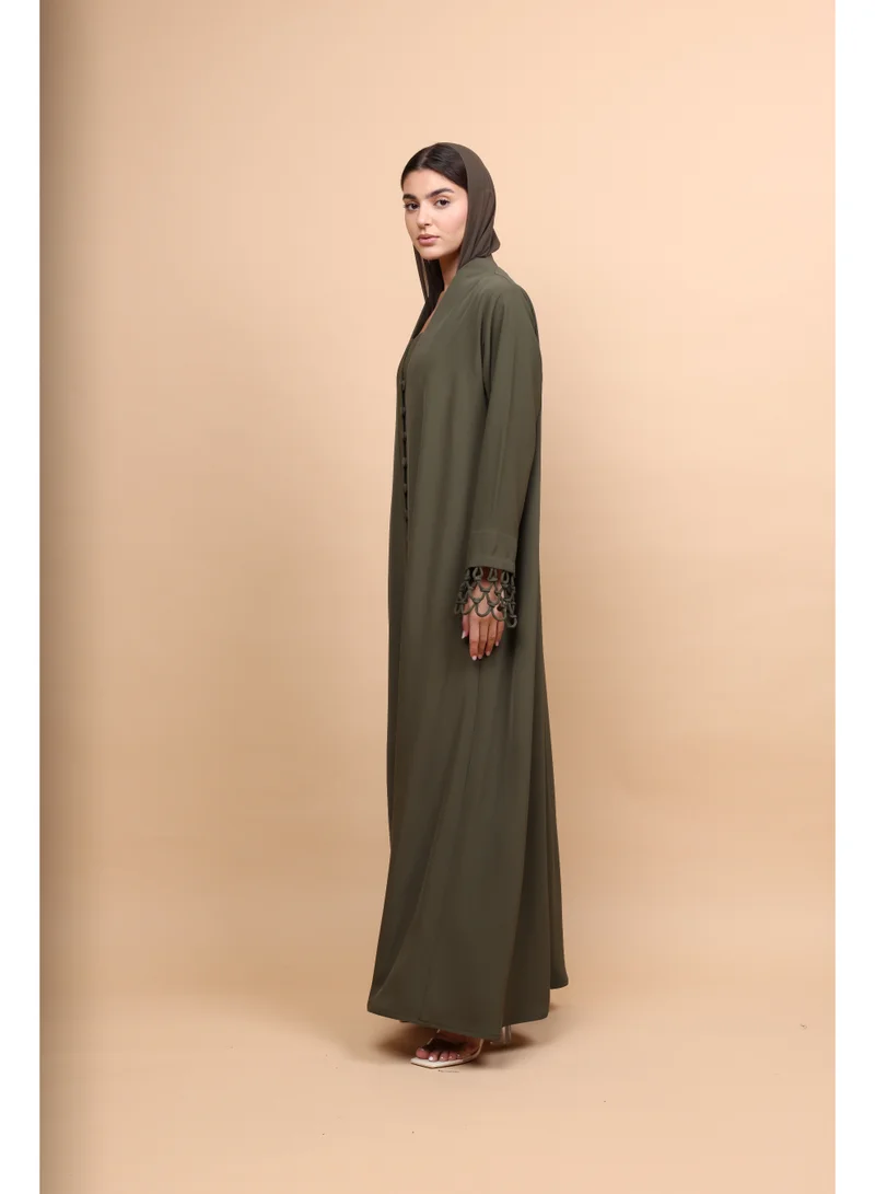 Ikkxa  Imperial Sage Buttoned Abaya for Women | Best Price UAE